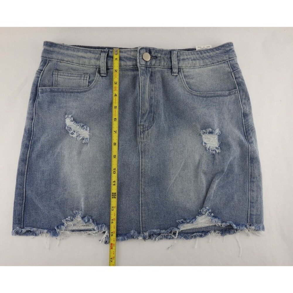 Gobles Denim Mini Skirt Light Wash Distressed Raw Hem High Rise Size Large - Picture 7 of 7